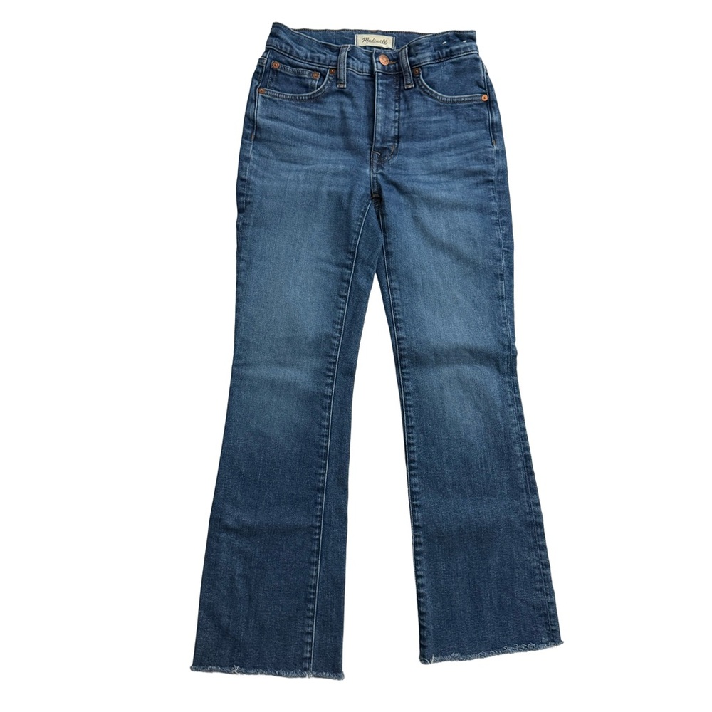 MADEWELL Mid-rise Kick Out Jeans Raw Edges Size 24 Med Blue Rinse - Picture 3 of 12